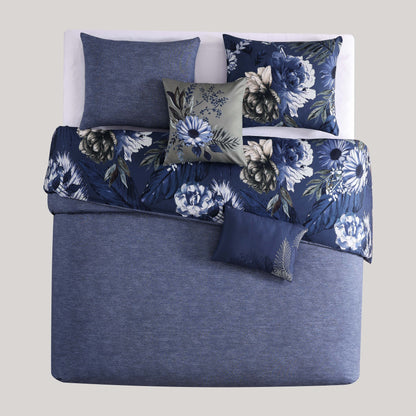 Bebejan Delphine Blue 100% Cotton 5-Piece Reversible Comforter Set