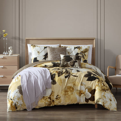 Bebejan Yellow Magnolia 100% Cotton 5 Piece Reversible Comforter Set