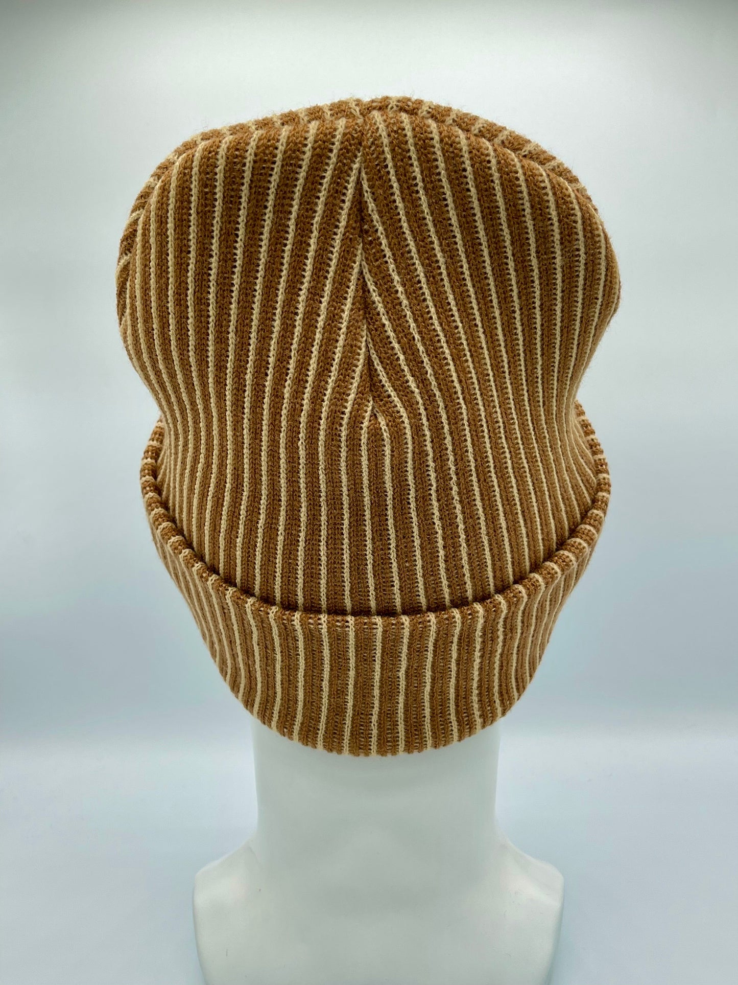 HAAKWEAR Cuffed Wide Ribbed Striped Beanie, Limited Edition, Beige/Brown, Made in USA