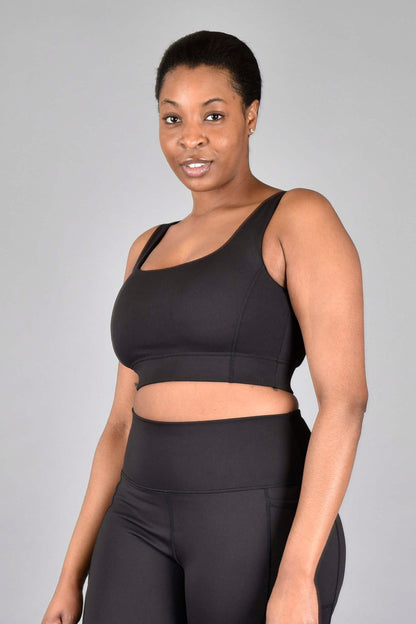 Brigitte Recycled Core Compression Longline Bra in Matte Black