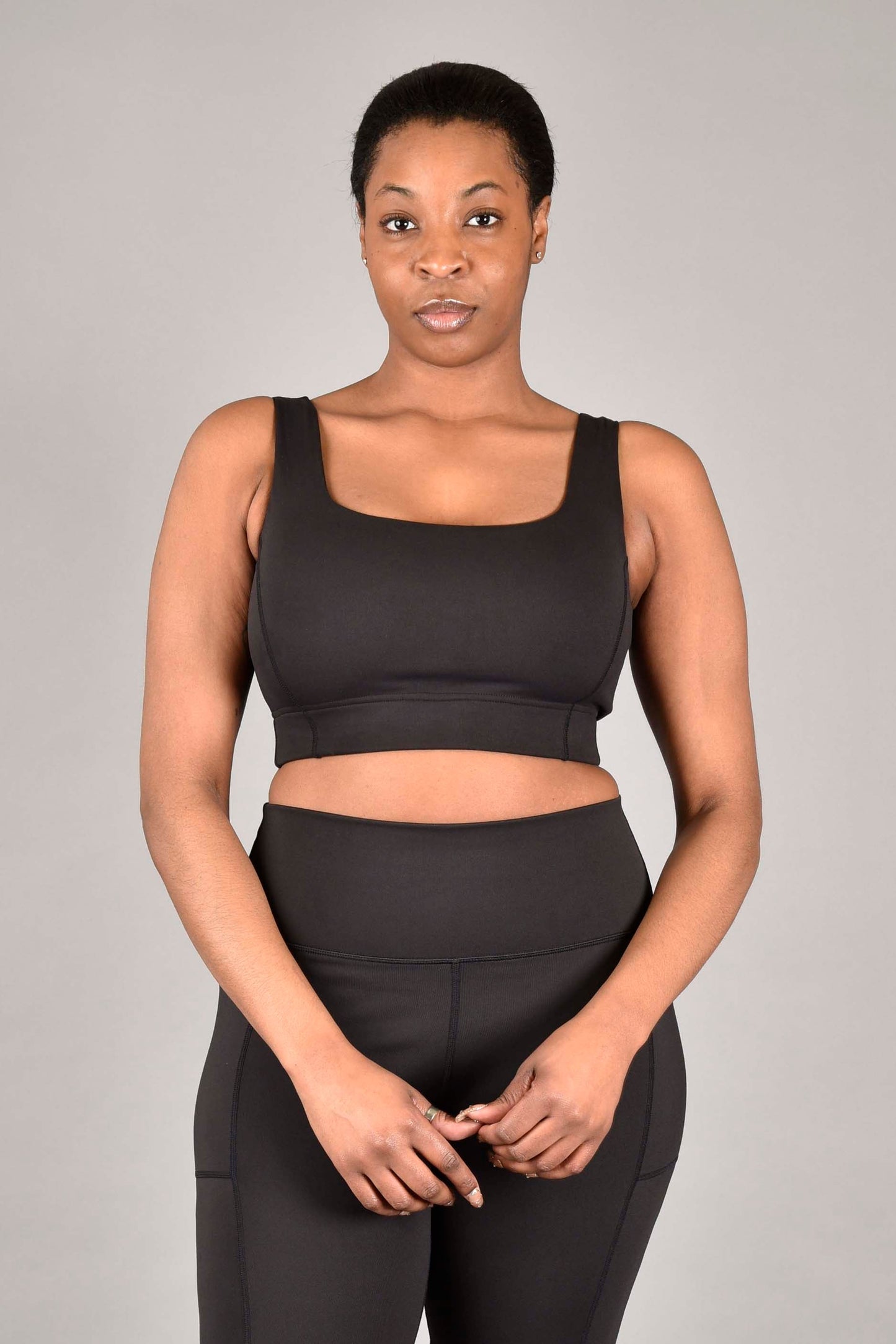 Brigitte Recycled Core Compression Longline Bra in Matte Black