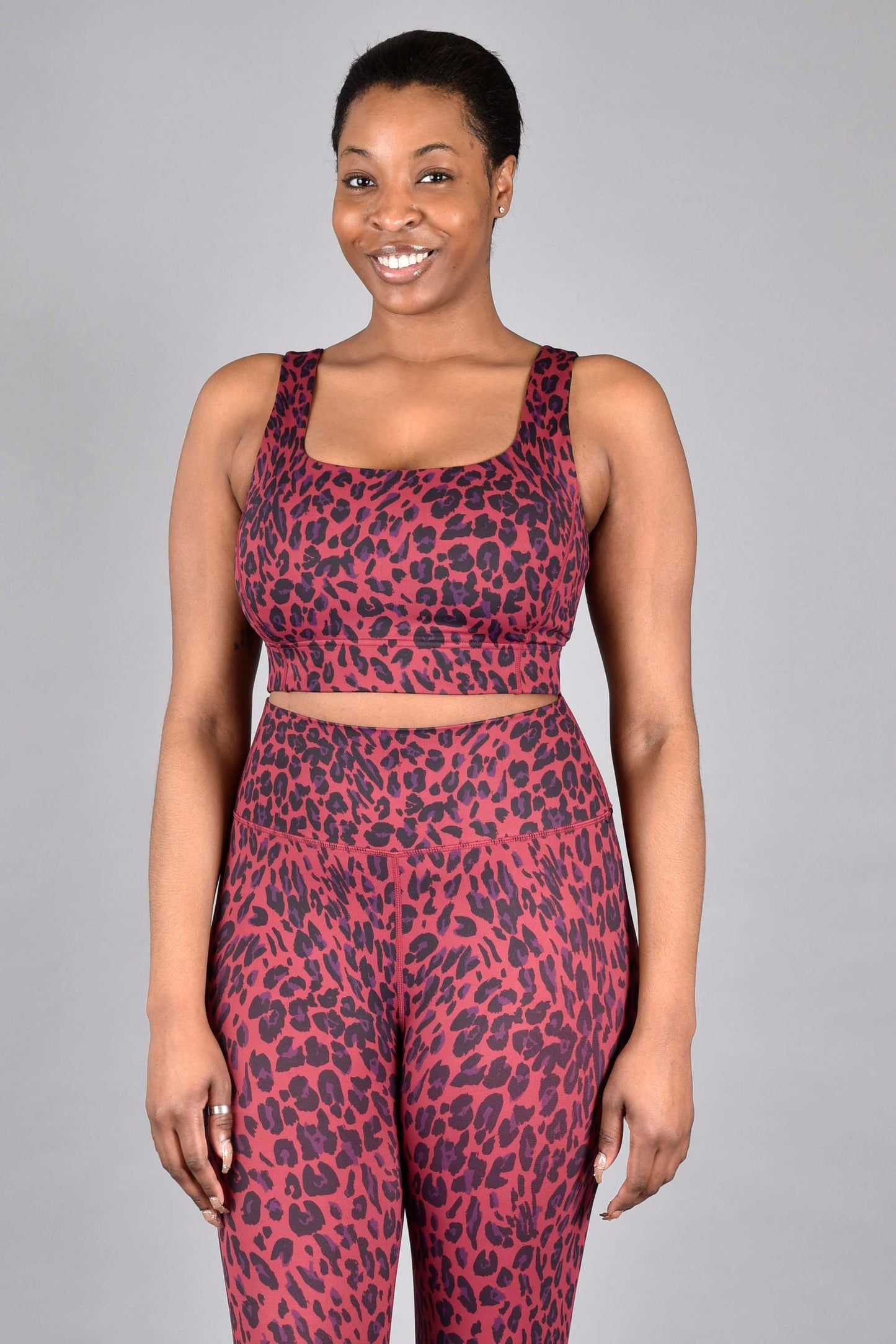 Brigitte Recycled Luxe Longline Bra in Red Velvet Leopard