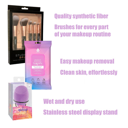 Makeup Essentials Bundle: Brushes, Wipes & Blender Sponge