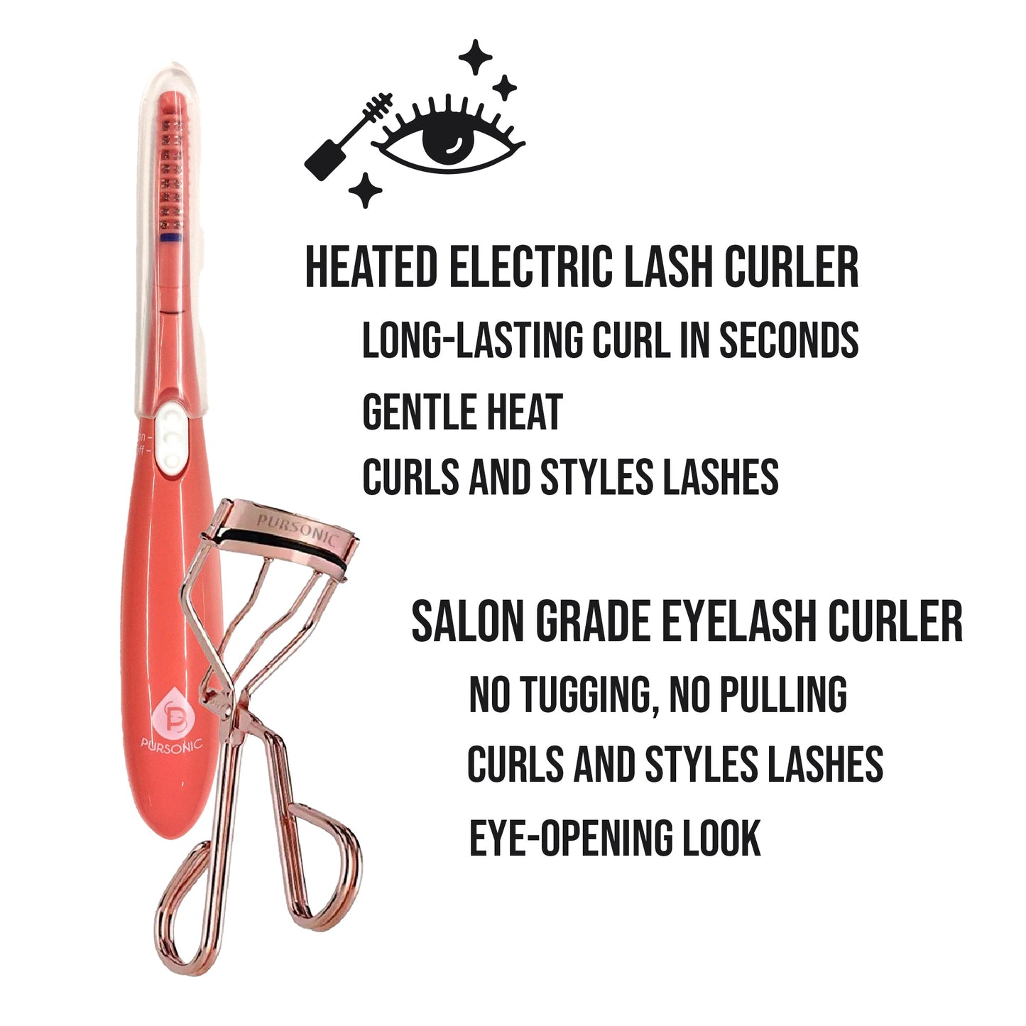 Pursonic Salon Grade Eyelash Curler & Heated Eyelash Curler With Comb Bundle