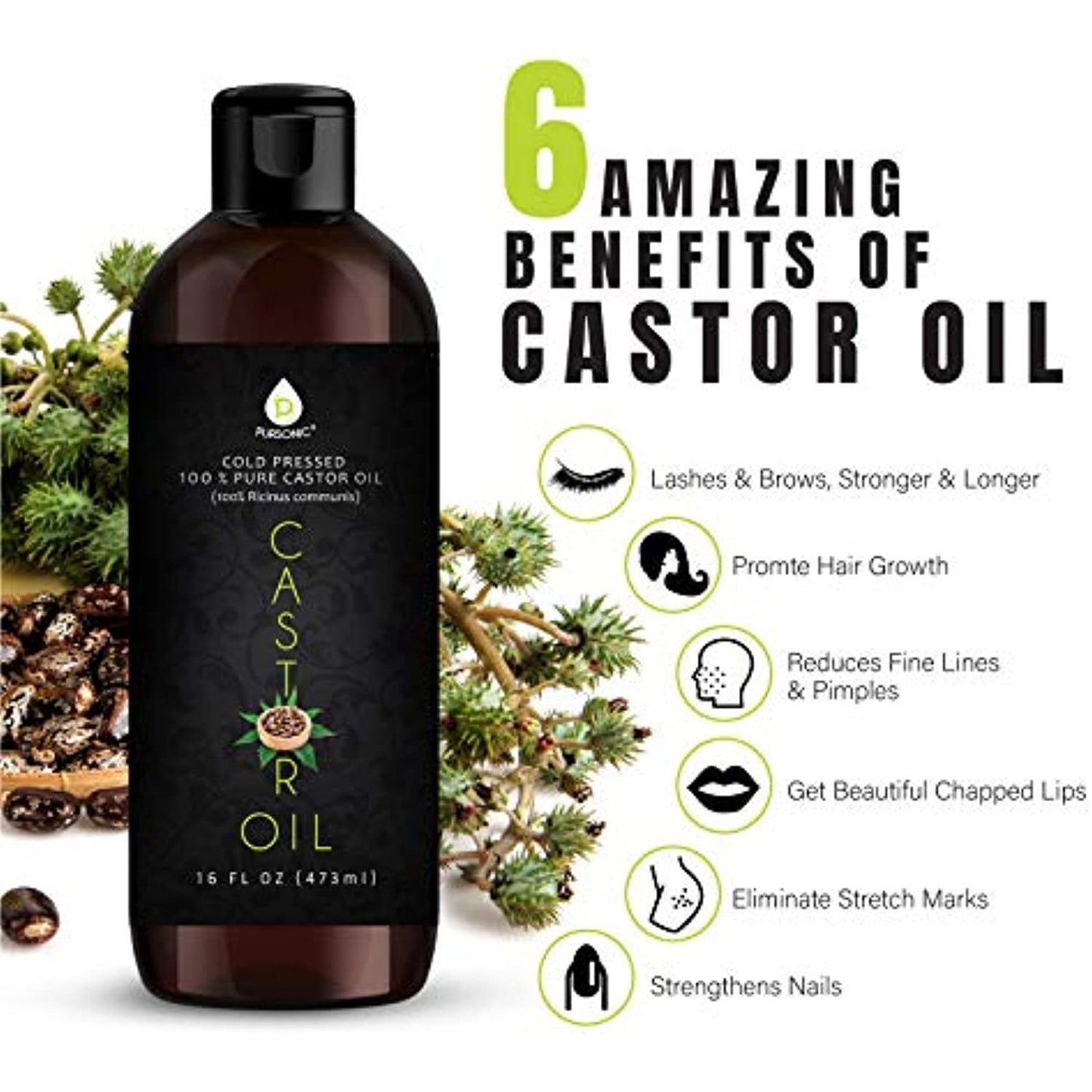 100% Pure Cold Pressed Castor Oil 16 Oz