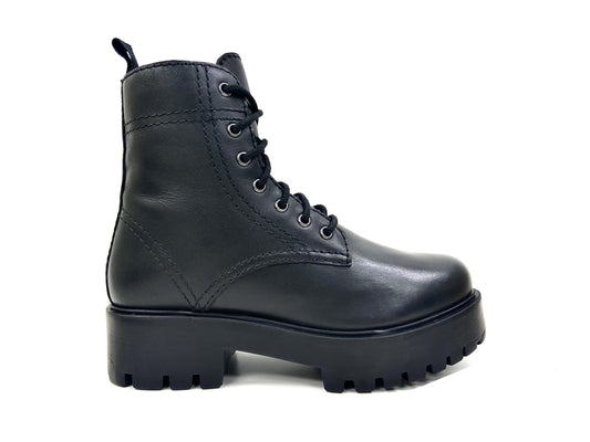 Alice Black Heeled Combat Boot