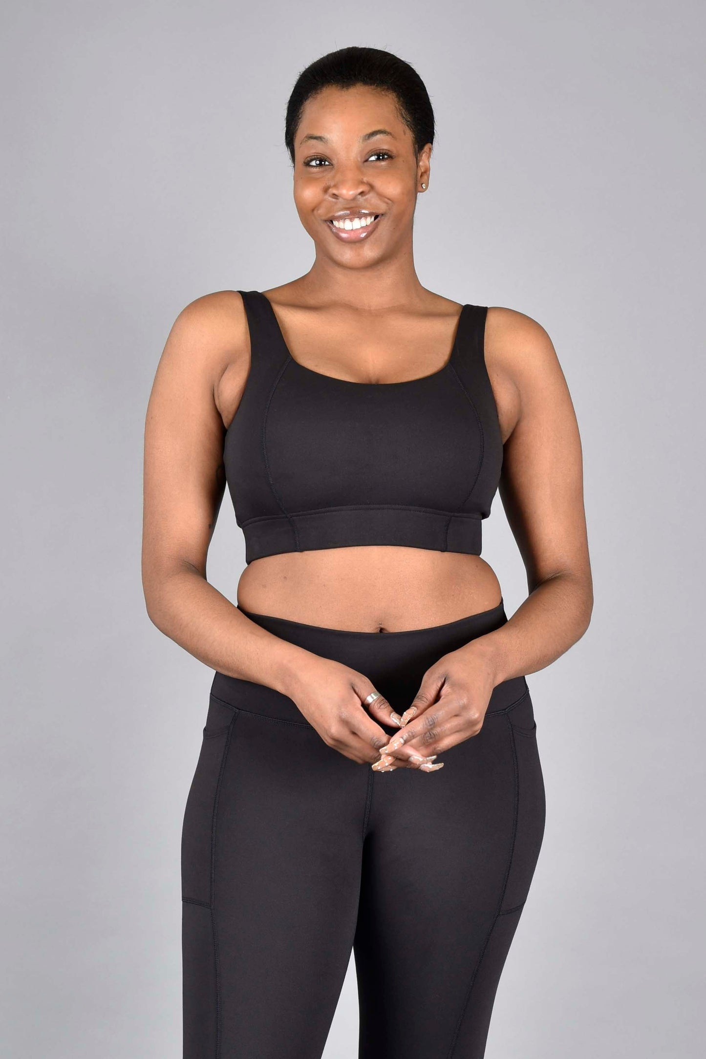 Sophia Recycled Core Compression Longline Bra in Matte Black