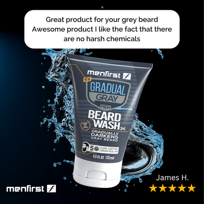 Menfirst Gradual Gray - Good bye Gray Beard - 3-in-1 Shampoo & Beard Wash - 2 Pack Bundle