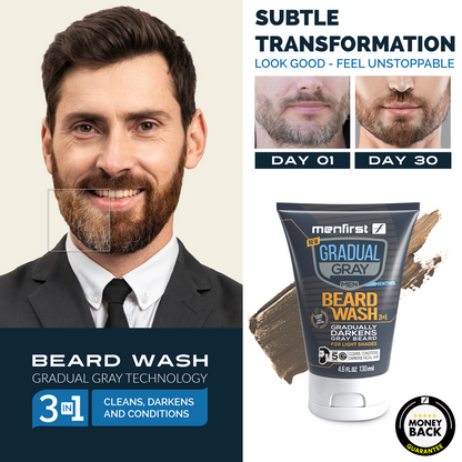 Menfirst Gradual Gray - Good bye Gray Beard - 3-in-1 Shampoo & Beard Wash - 2 Pack Bundle