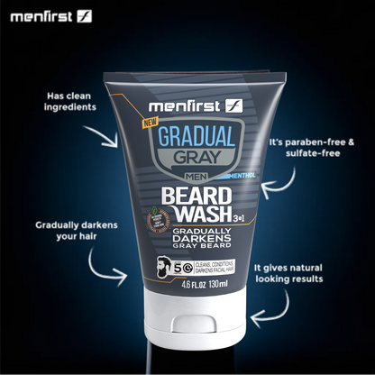 Menfirst Gradual Gray - Beard Wash - Natural Darkening Formula - 1 Pack - 4.6 Oz Each