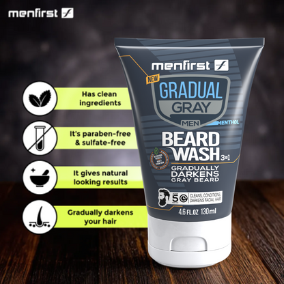 Menfirst Gradual Gray - Beard Wash - Natural Darkening Formula - 1 Pack - 4.6 Oz Each