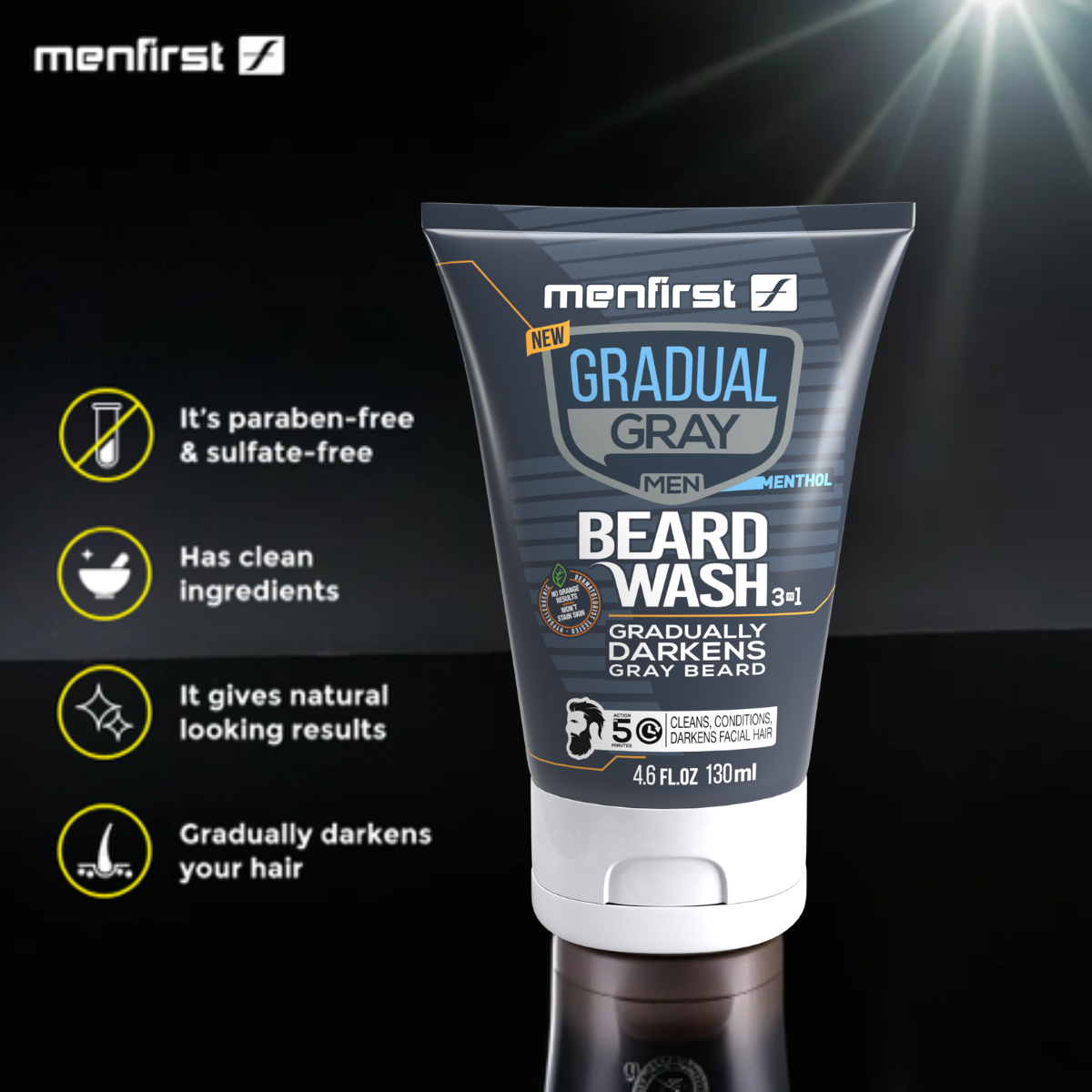 Menfirst Gradual Gray - Beard Wash - Natural Darkening Formula - 1 Pack - 4.6 Oz Each