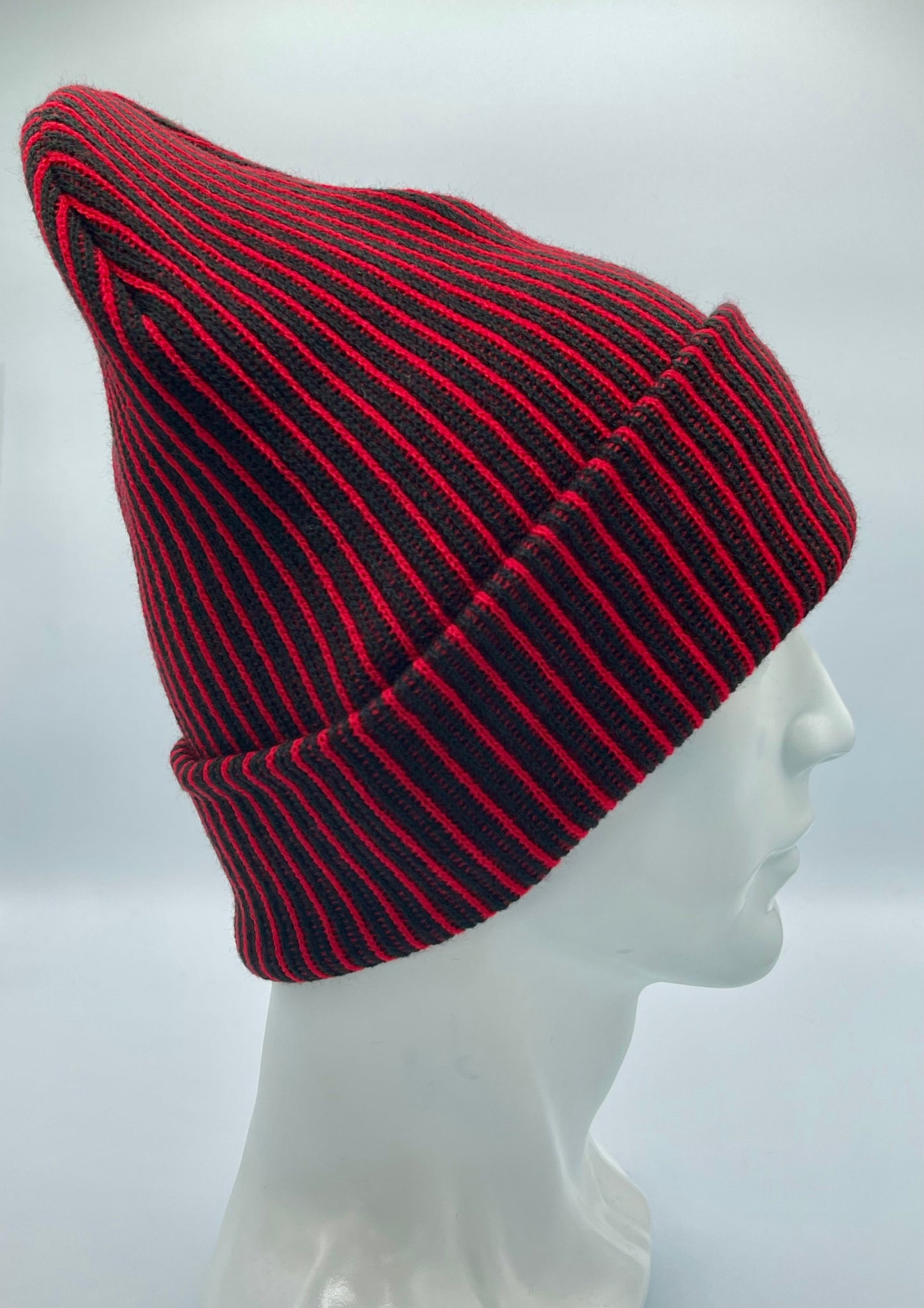 HAAKWEAR Cuffed Wide Ribbed Striped Beanie, Limited Edition, Red/Black, Made in USA