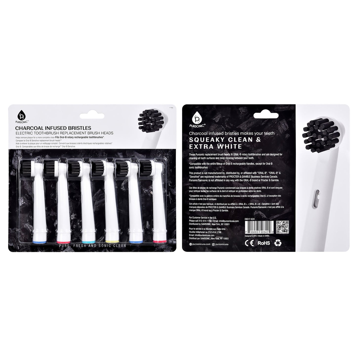 Pursonic Charcoal Infused Bristles Electric Toothbrush Replacement Brush Heads