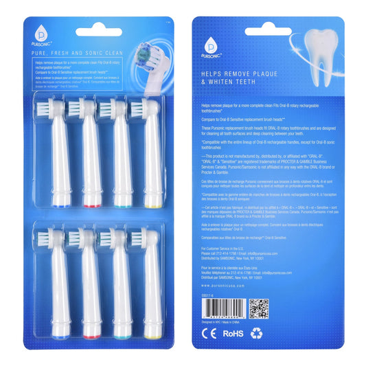 Pursonic 8 Pack Power Sensitive Replacement Brush Heads for Oral-B, 8 Count