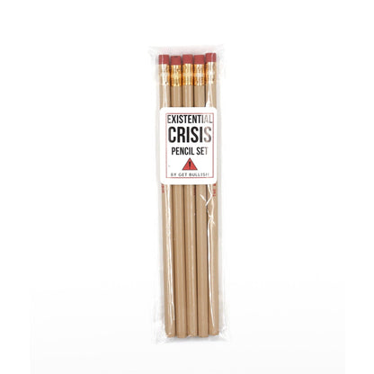 EXISTENTIAL CRISIS Pencil Set | 5 Cedar Pencils | Cream with Blood-Red Foil Stamping by The Bullish Store