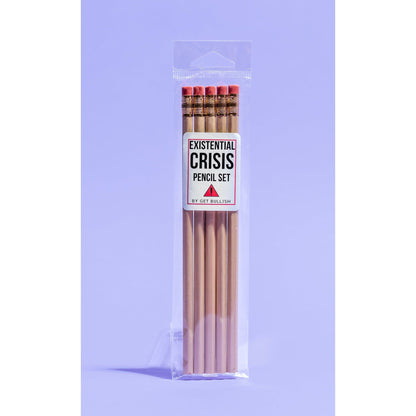 EXISTENTIAL CRISIS Pencil Set | 5 Cedar Pencils | Cream with Blood-Red Foil Stamping by The Bullish Store