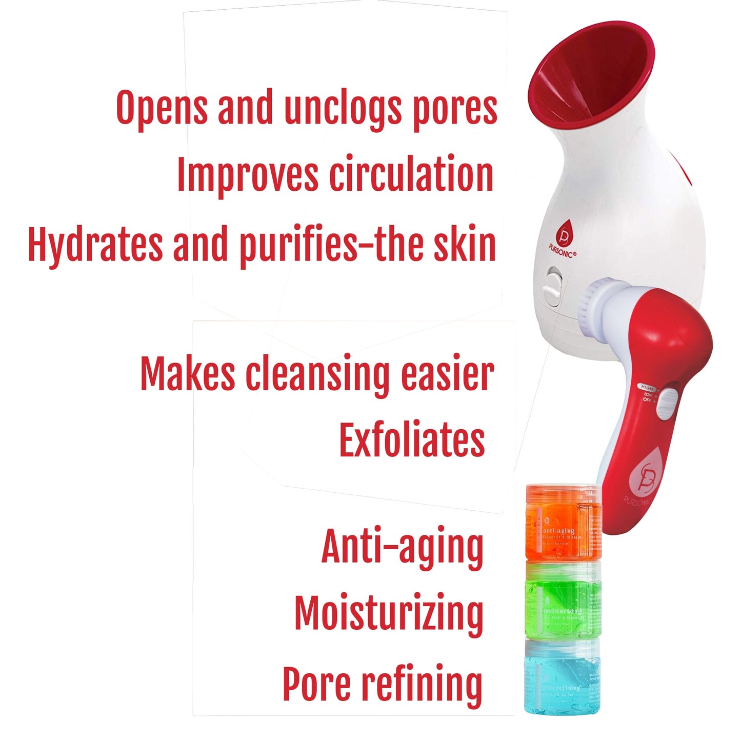 Pursonic Spa Facial Care Bundle: Facial Steamer, Cleansing Brush, & Gel Face Masks