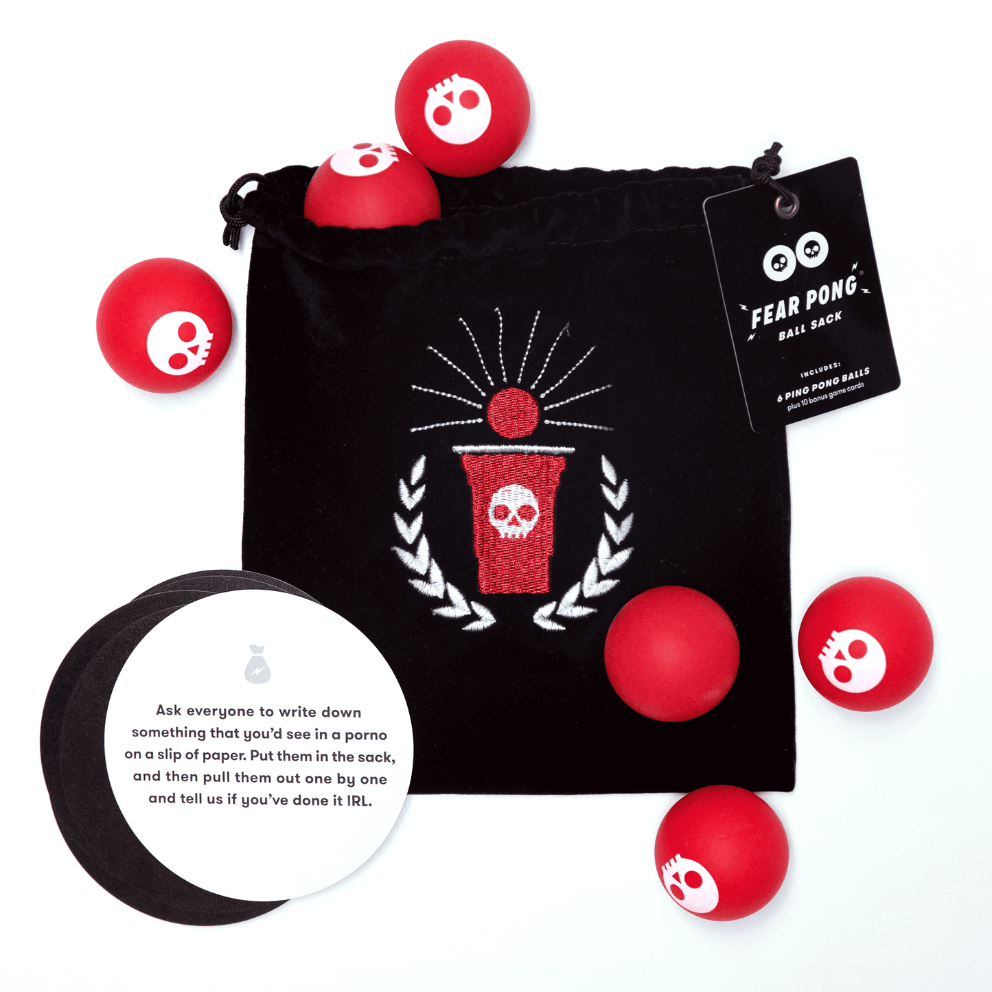 Fear Pong: Ball Sack | 6 Red Ping Pong Balls Bonus Set