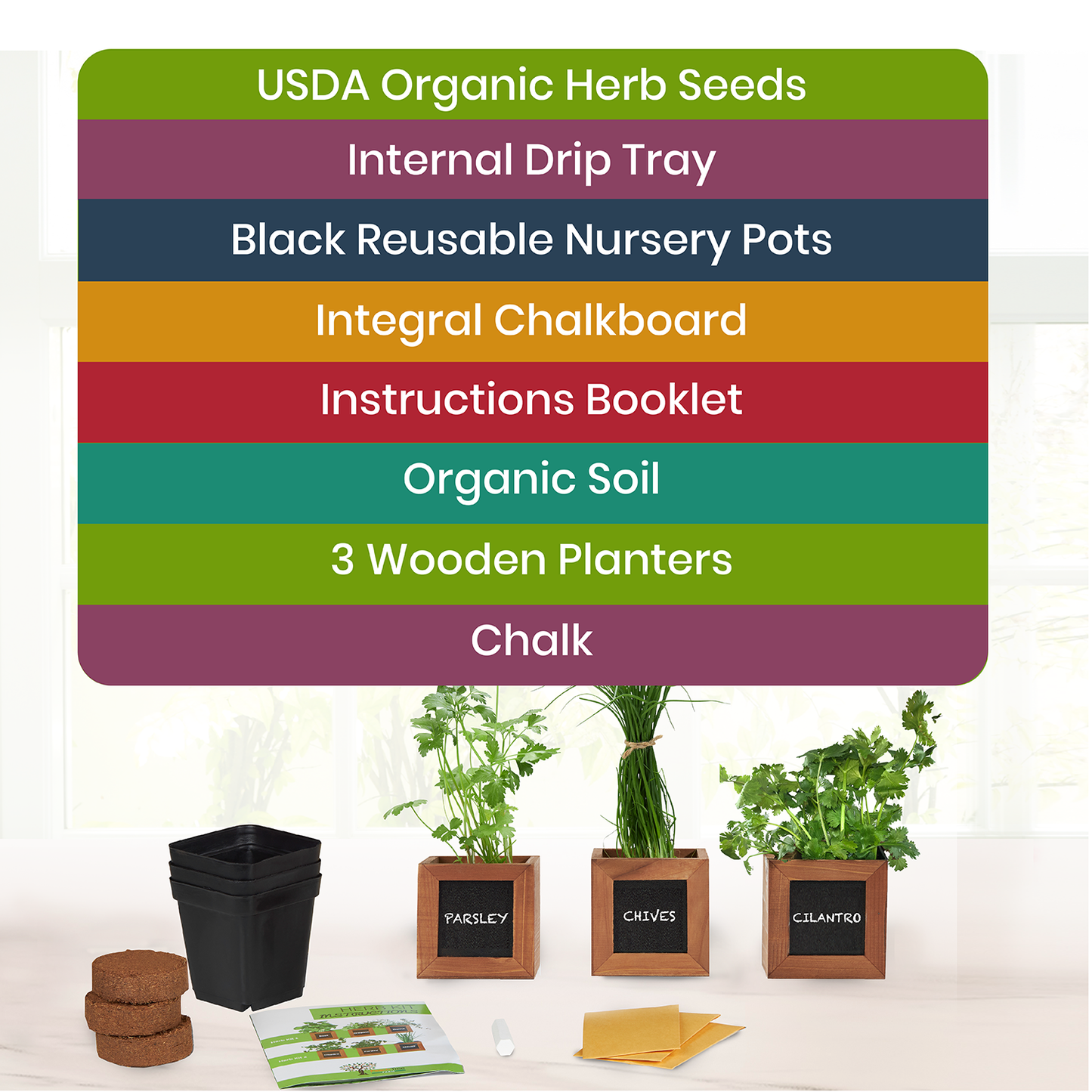 Herb Kit with Cilantro, Parsley & Chives Seeds