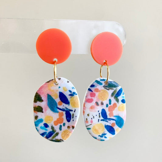 Tropical Floral Polymer Clay Dangle Earrings