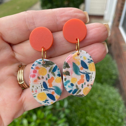 Tropical Floral Polymer Clay Dangle Earrings