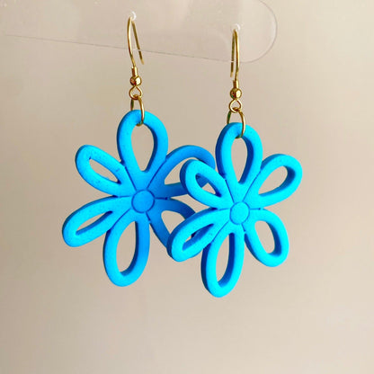 Turquoise blue colored flower daisy polymer clay dangle earrings