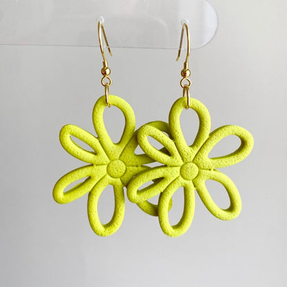 Citron yellow colored flower daisy polymer clay dangle earrings