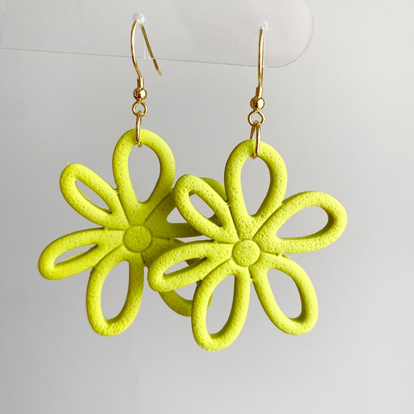 Citron yellow colored flower daisy polymer clay dangle earrings