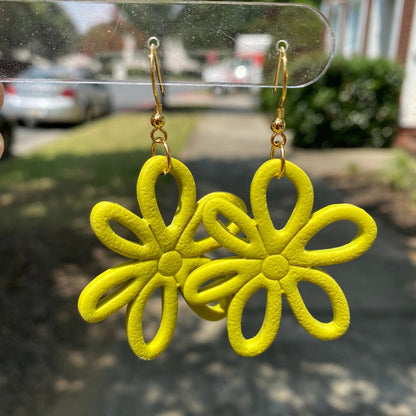 Citron yellow colored flower daisy polymer clay dangle earrings