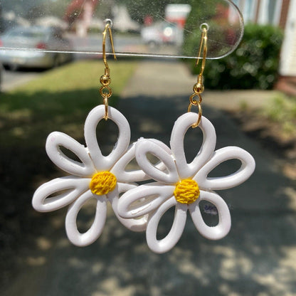 White flower daisy polymer clay dangle earrings