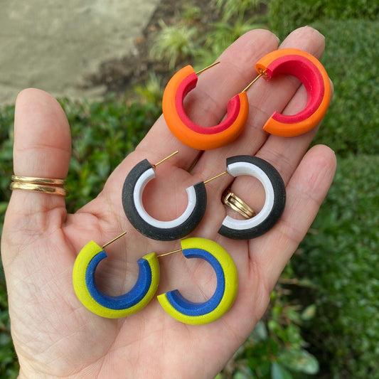 Color Block Round Polymer Clay Hoop Earrings