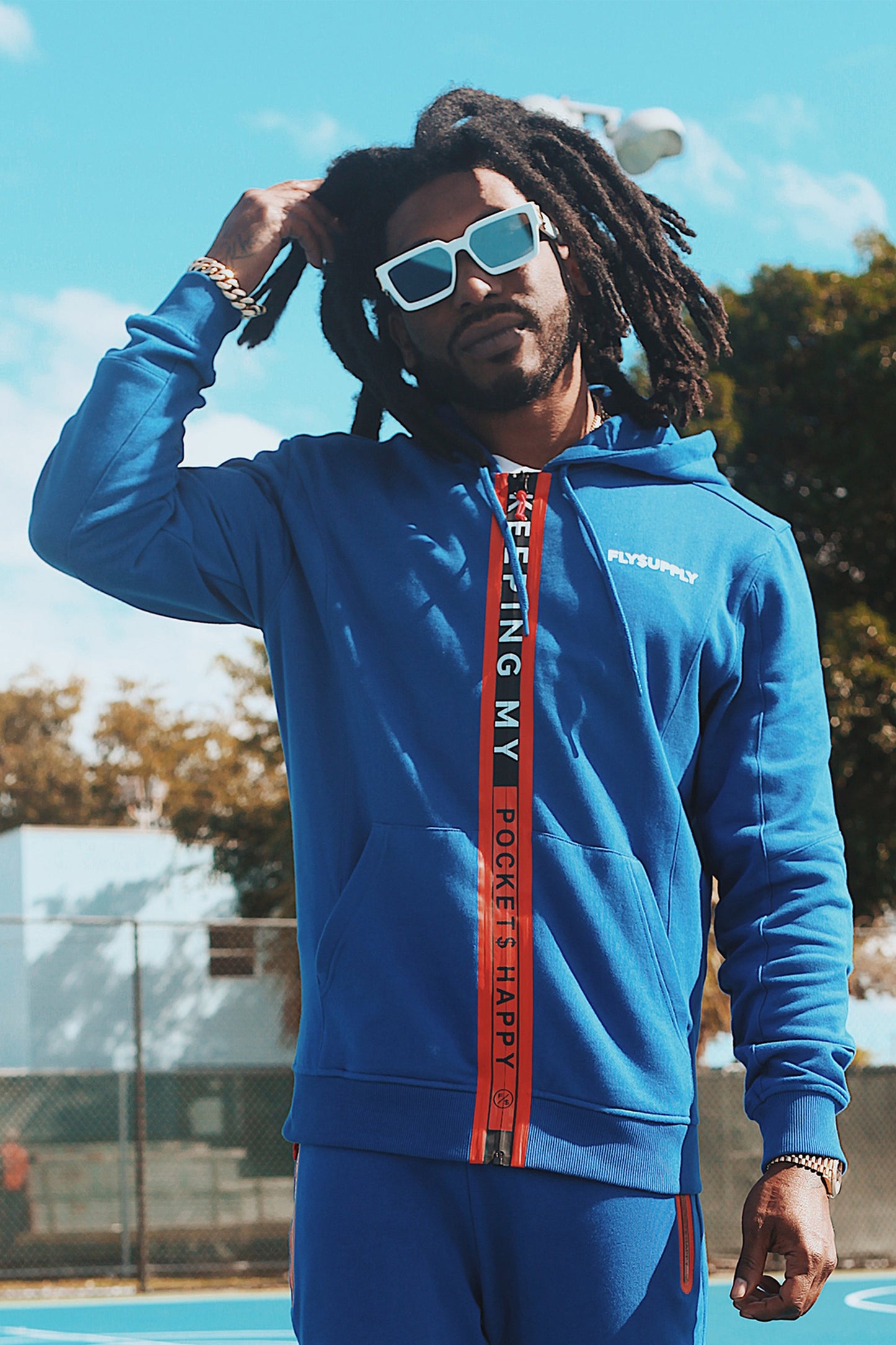 Happy Pockets Zip-Up Fleece Hoodie (Blue)