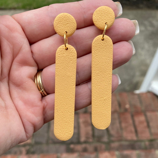 Light orange long rectangle dangle polymer clay earrings