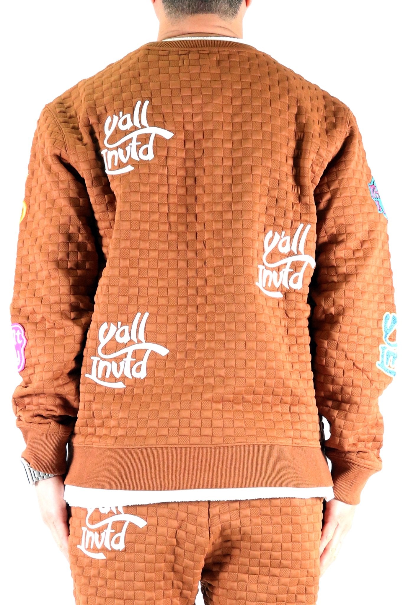 BRONCE Waffle Square Pattern crewneck pullover with patches