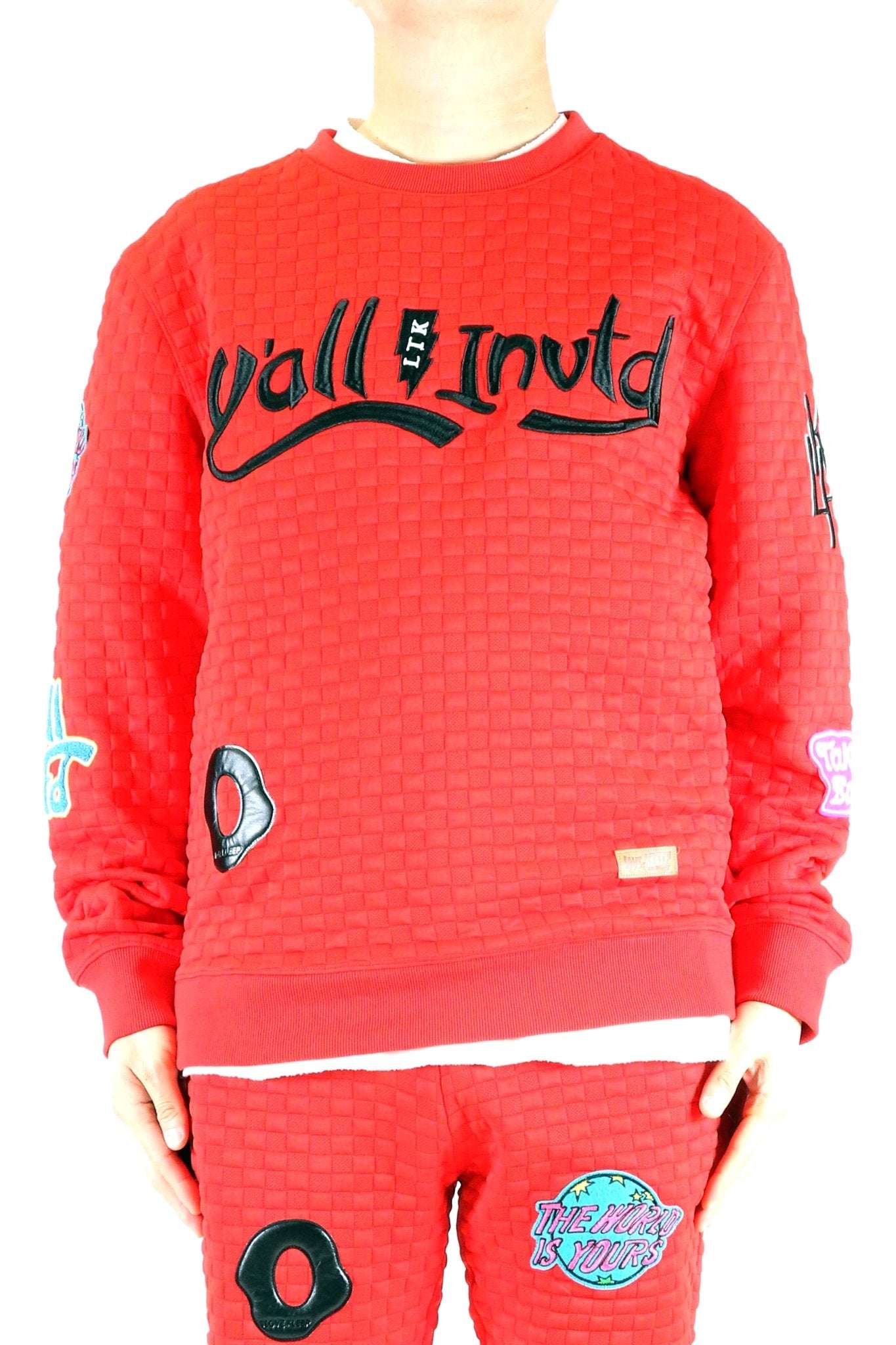 ROJO Waffle Square Pattern crewneck pullover with patches