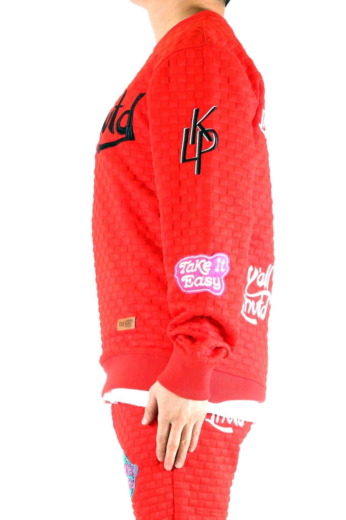 ROJO Waffle Square Pattern crewneck pullover with patches