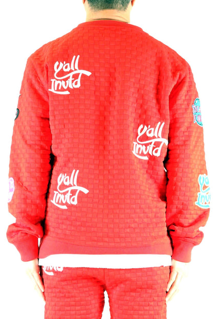 ROJO Waffle Square Pattern crewneck pullover with patches