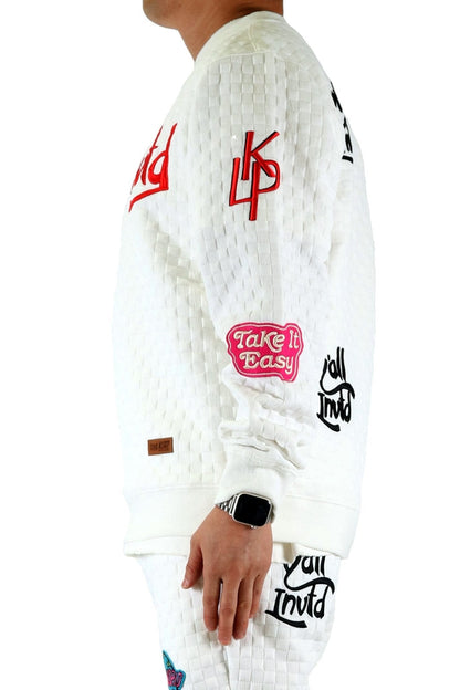 BLANCO Waffle Square Pattern crewneck pullover with patches