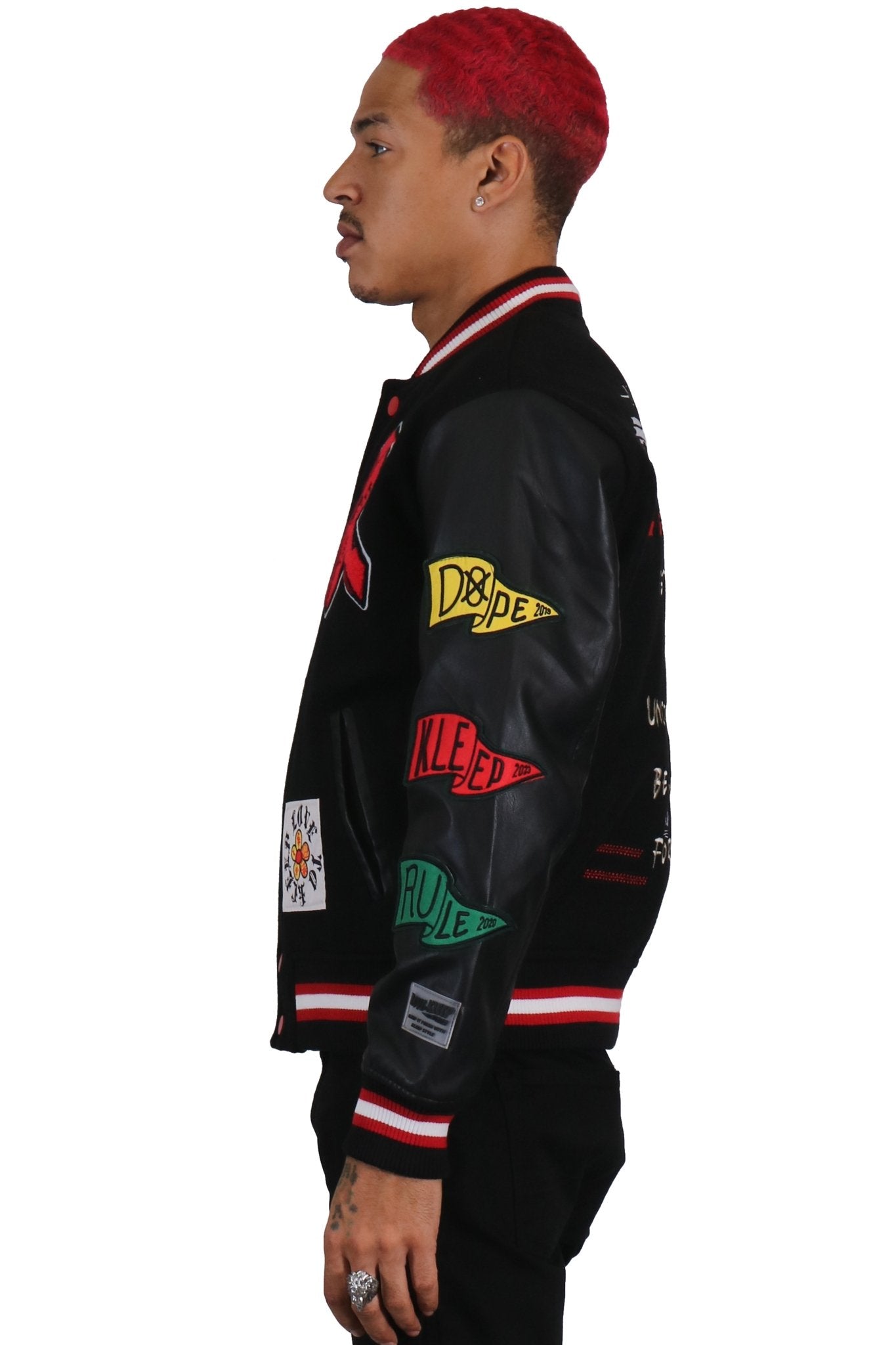 IRENE Men's Melton Body with Faux Leather Sleeve Varsity Jacket