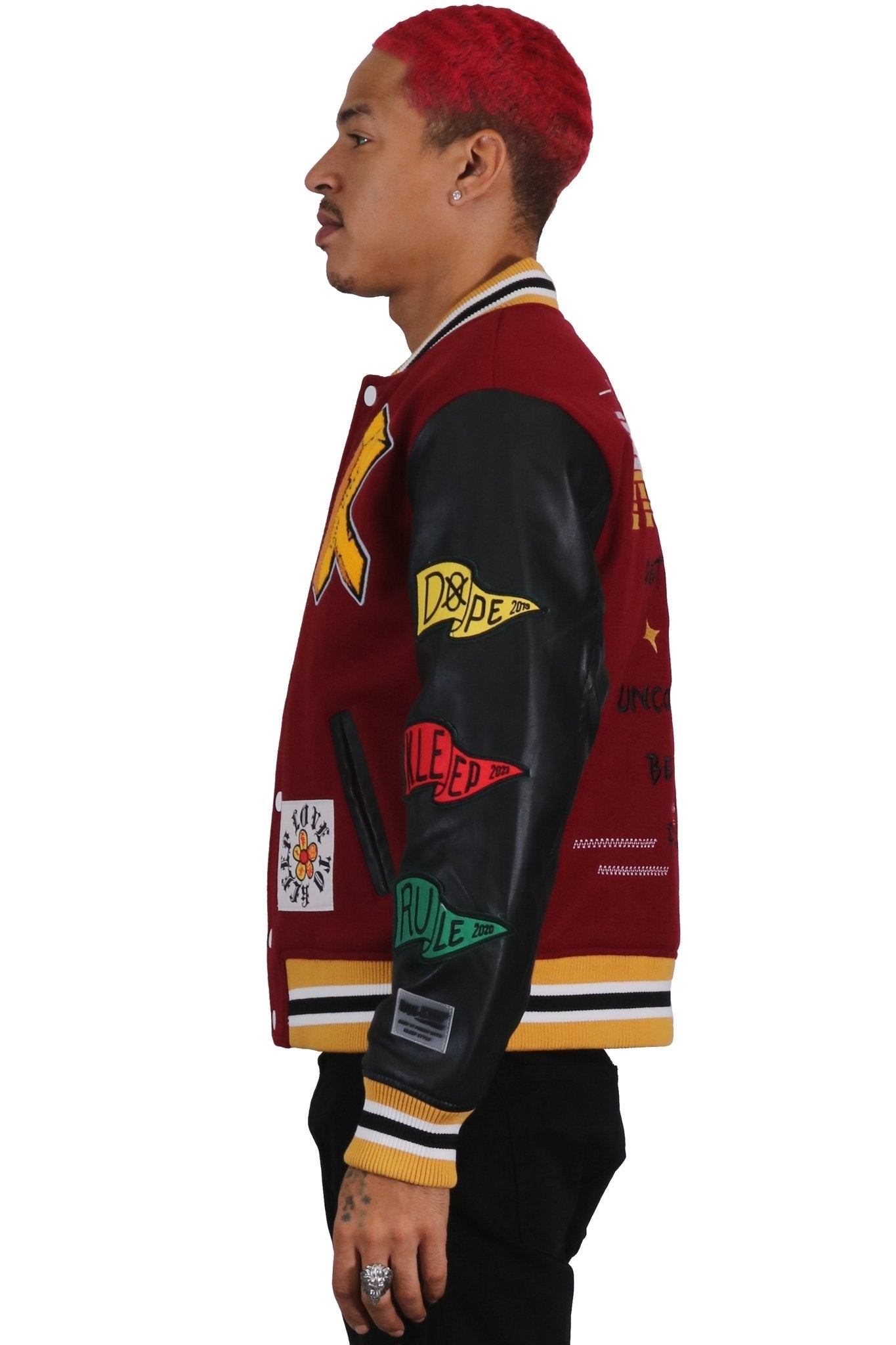 MAROON Men's Melton Body with Faux Leather Sleeve Varsity Jacket