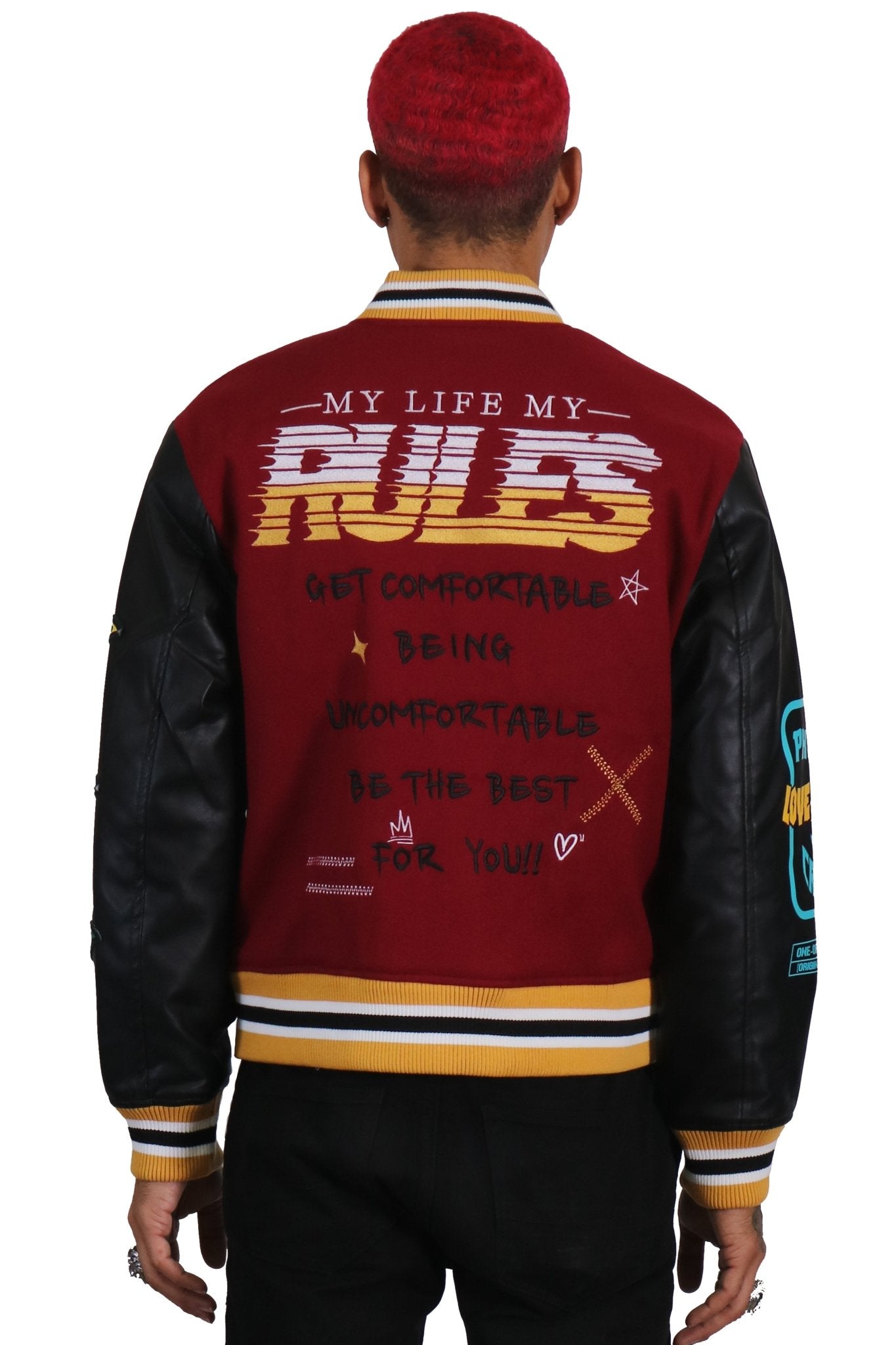 MAROON Men's Melton Body with Faux Leather Sleeve Varsity Jacket