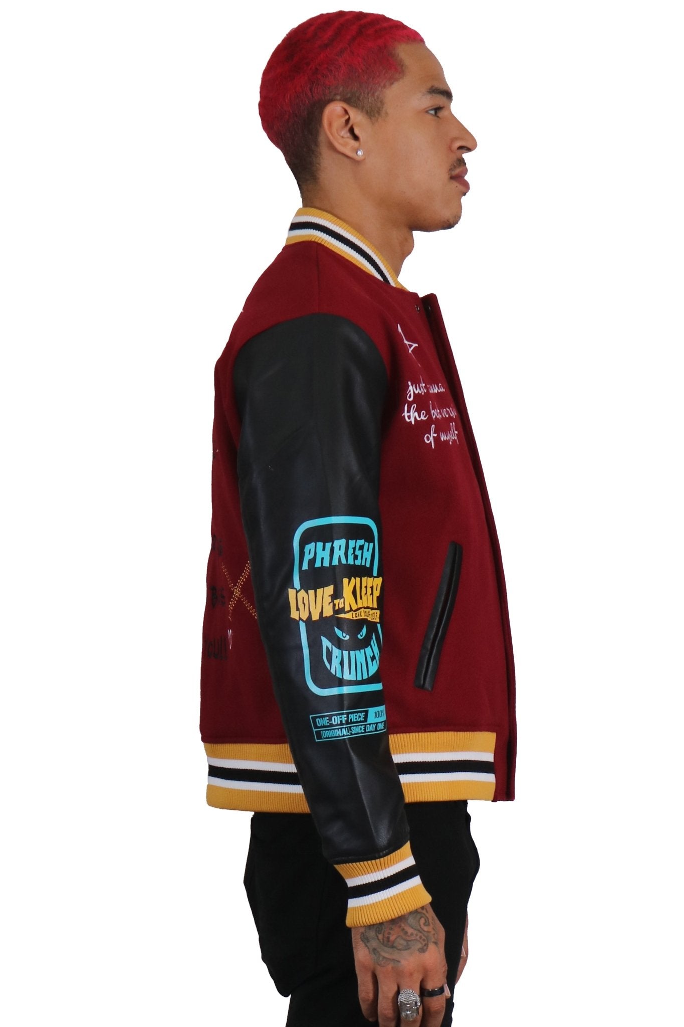 MAROON Men's Melton Body with Faux Leather Sleeve Varsity Jacket