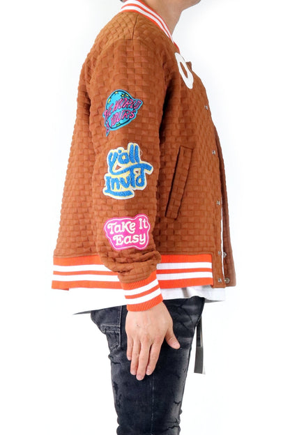 BRONCE Waffle Square Pattern Jacket with patches