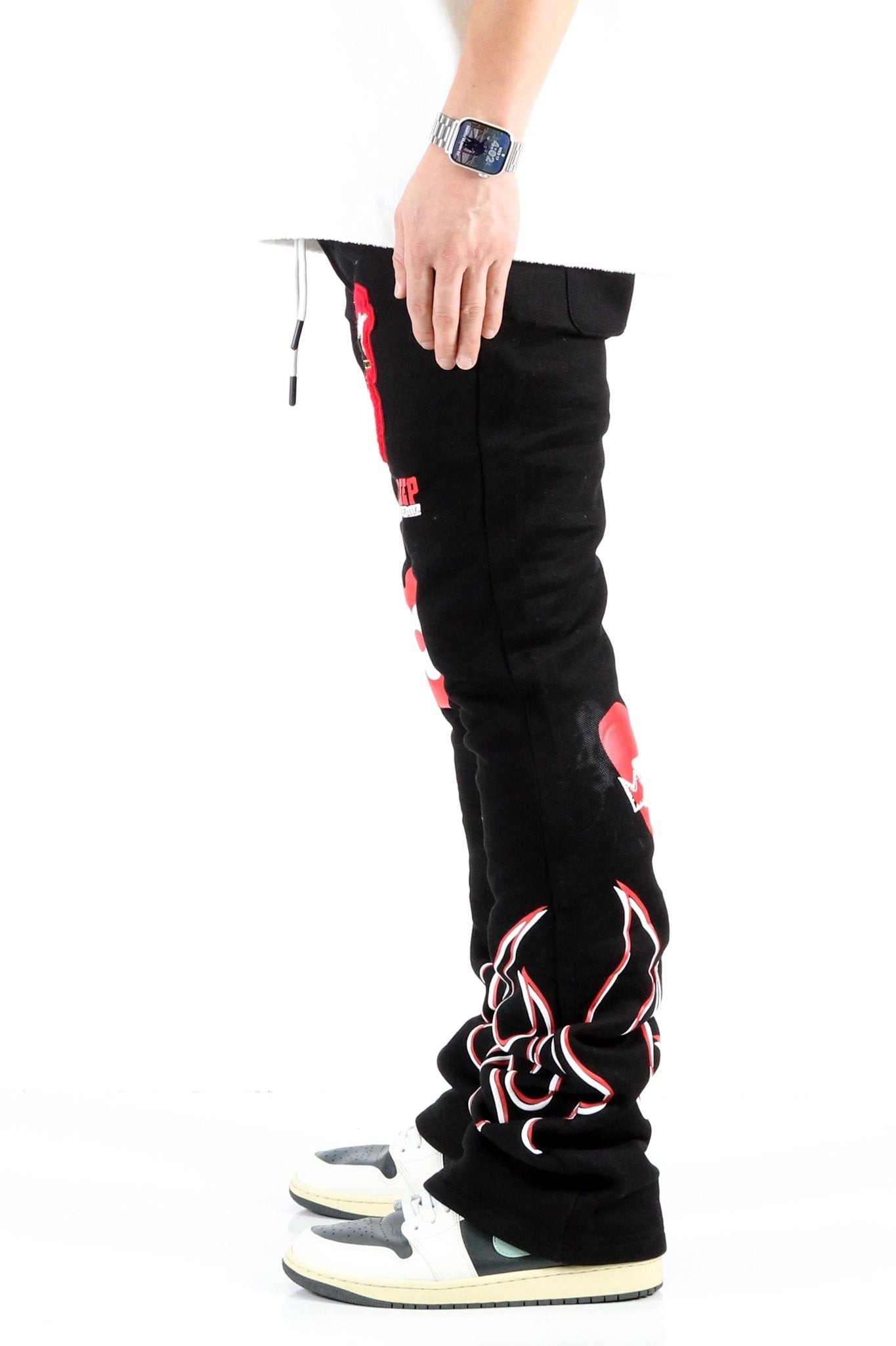 SPIDER Heavy weight brushed graphic skinny flare stacked pants