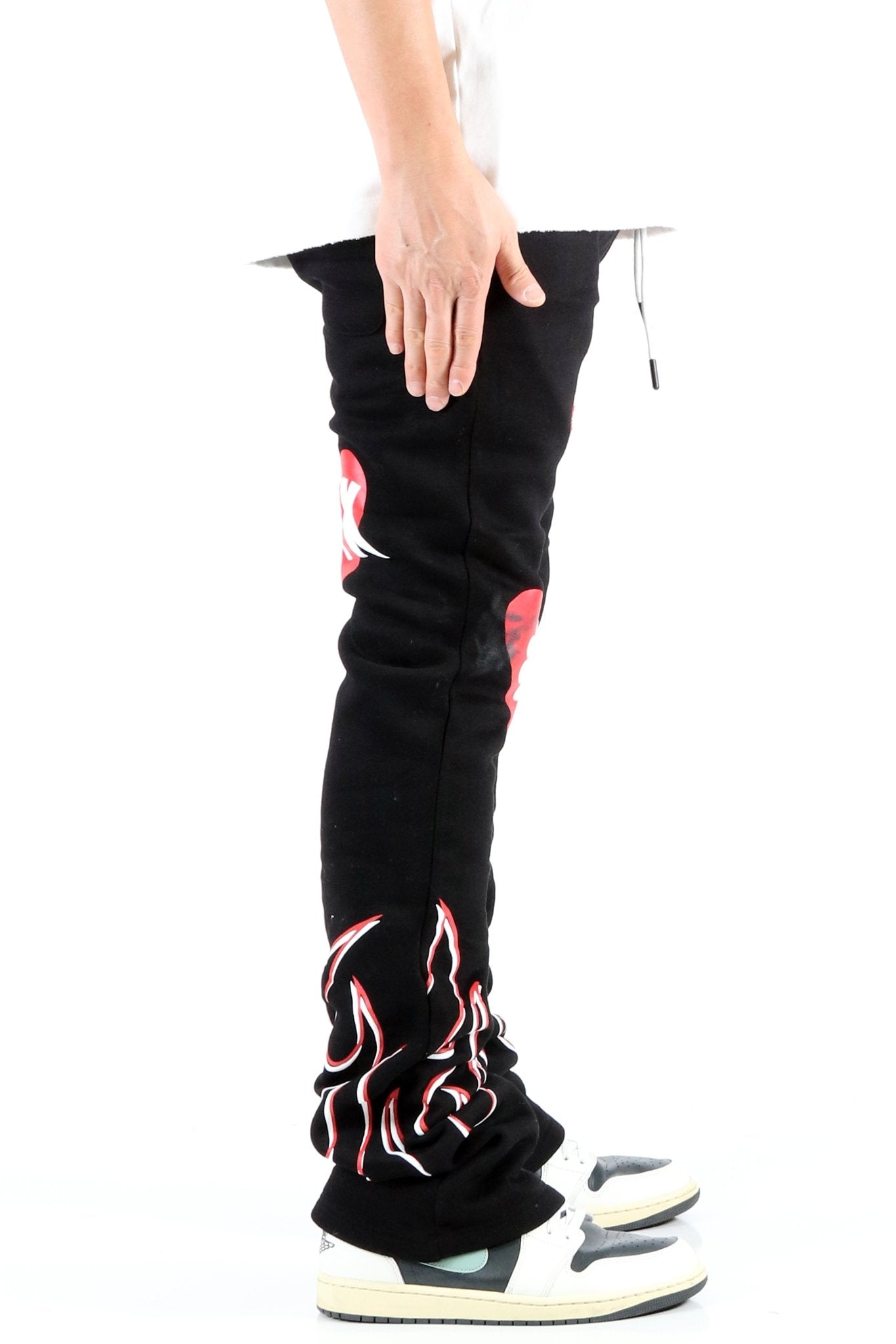 SPIDER Heavy weight brushed graphic skinny flare stacked pants