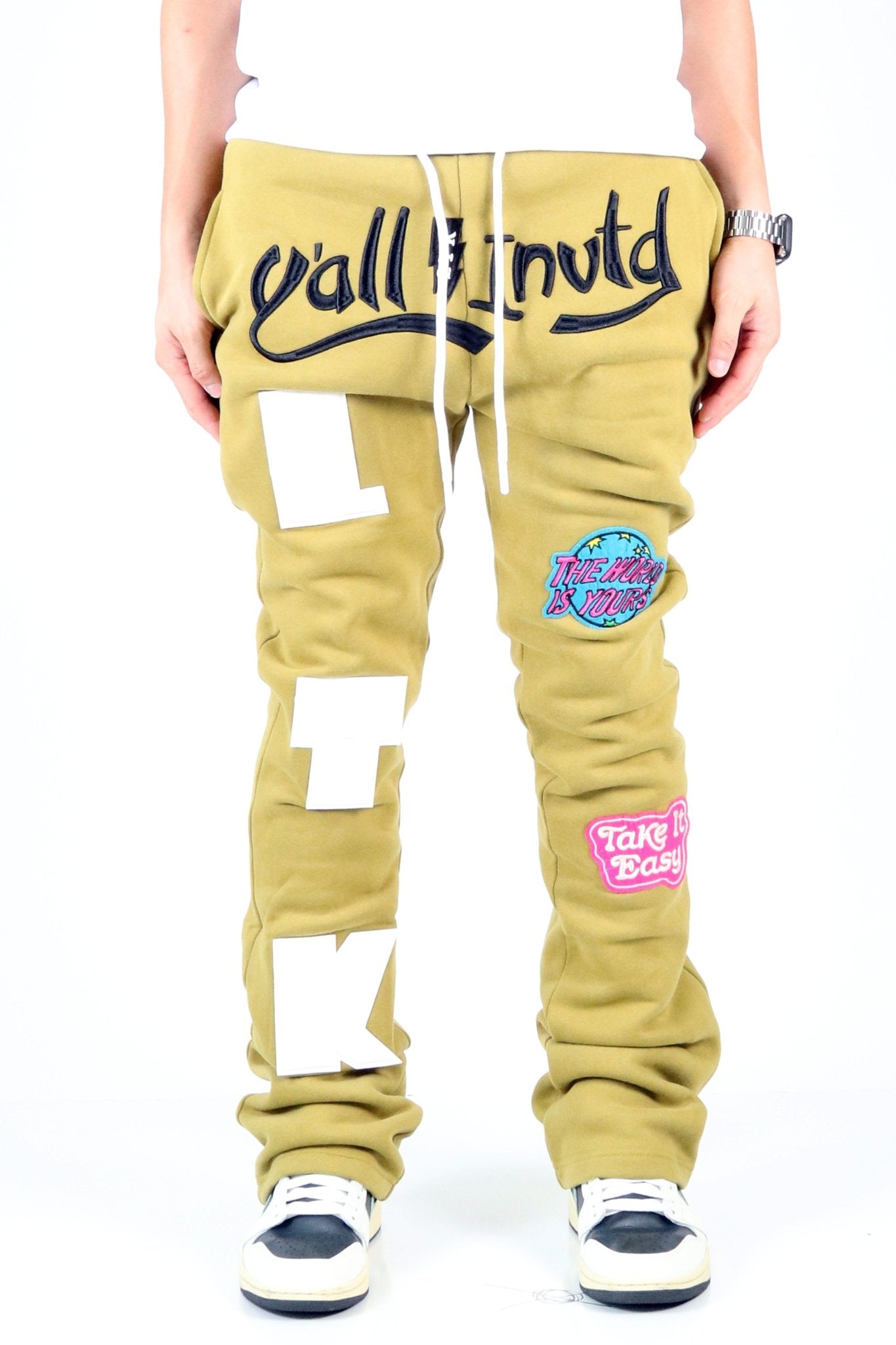 PEAR Heavy weight brushed graphic skinny flare stacked pants