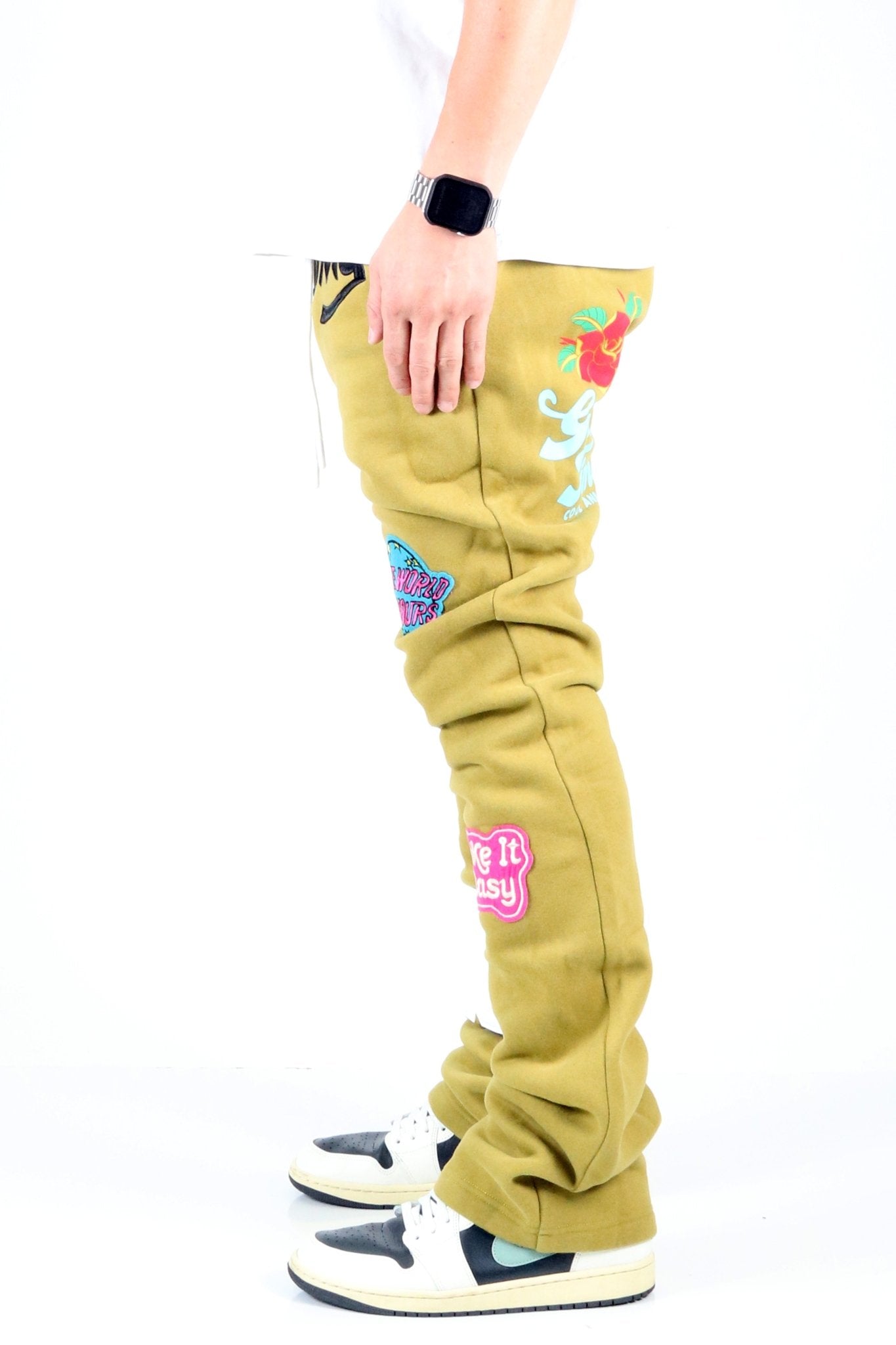 PEAR Heavy weight brushed graphic skinny flare stacked pants