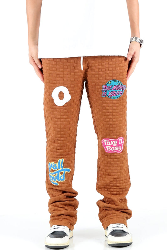 BRONCE Waffle square pattern Skinny Stacked Pants