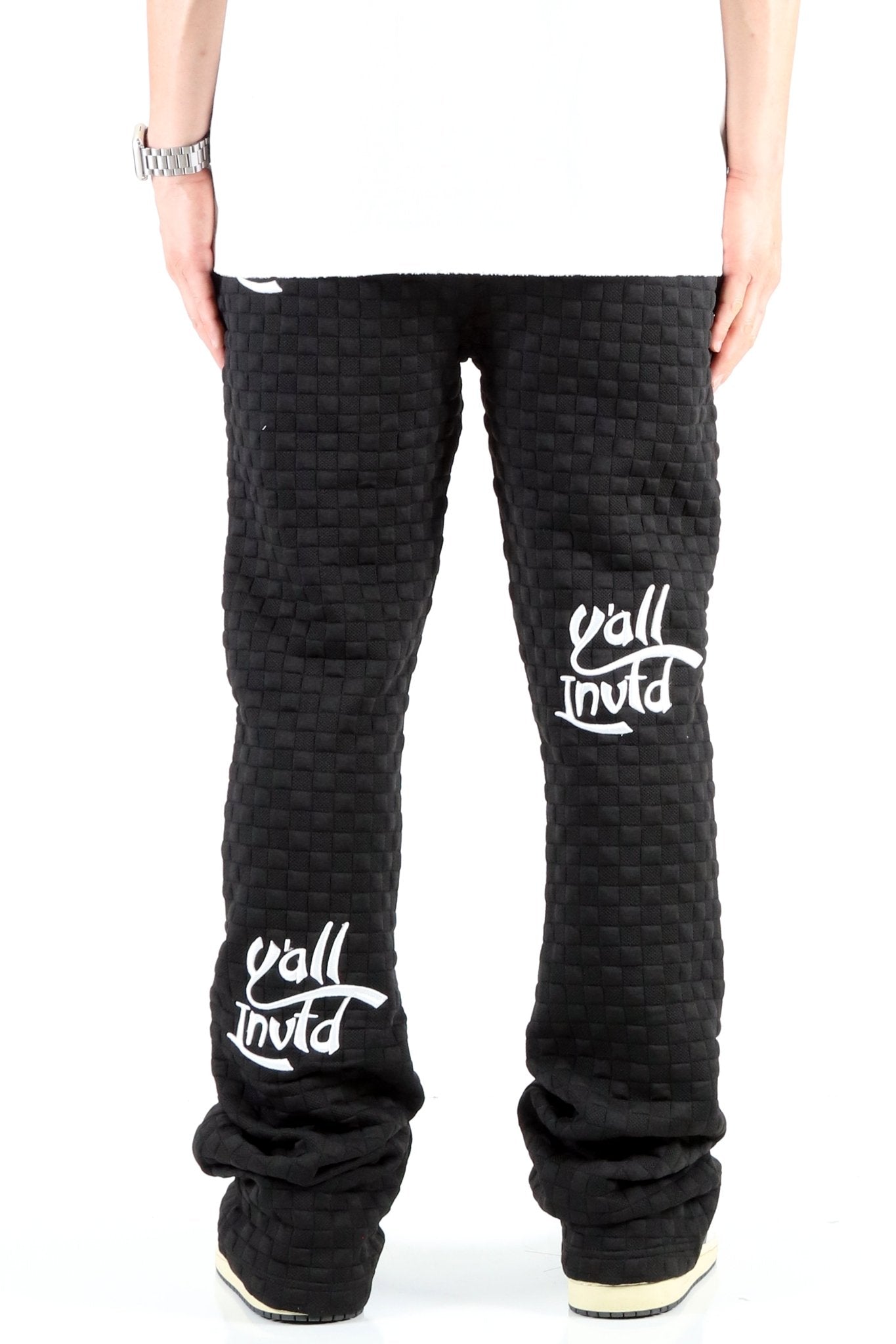 KUROI Waffle fleece graphic skinny flare stacked pants